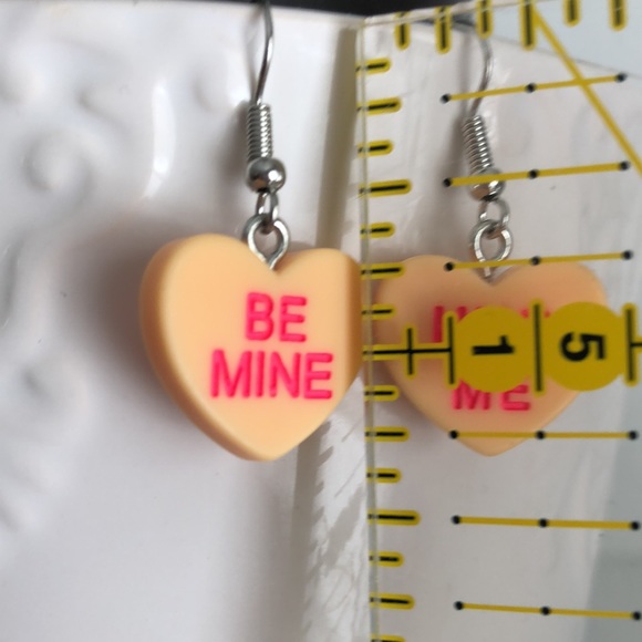 New Valentine’s Day Conversation Heart Earrings Orange Peach Cute Fun Kids Candy - Picture 3 of 3